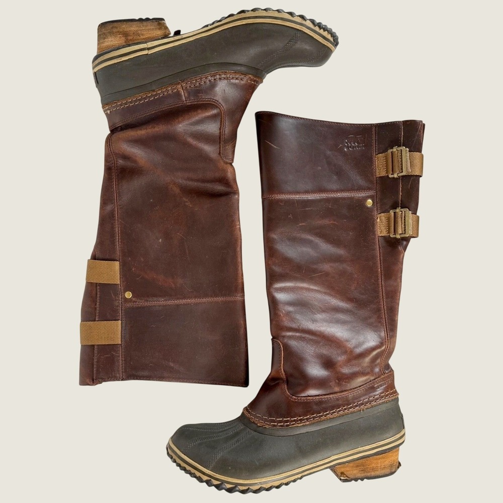 Sorel Slimpack NL2321 Tall Waterproof Duck Boots Brown Leather Riding Womens 8.5 - Picture 4 of 11